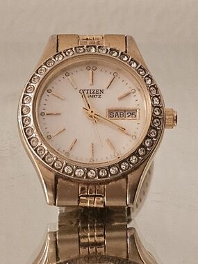 Citizen Quartz532 55 Gold-Tone Crystal Bezel Watch